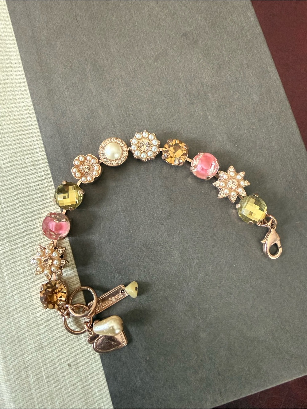 Mariana Rose Gold-Tone Pink, Pearl & Topaz Crystal Charm Bracelet